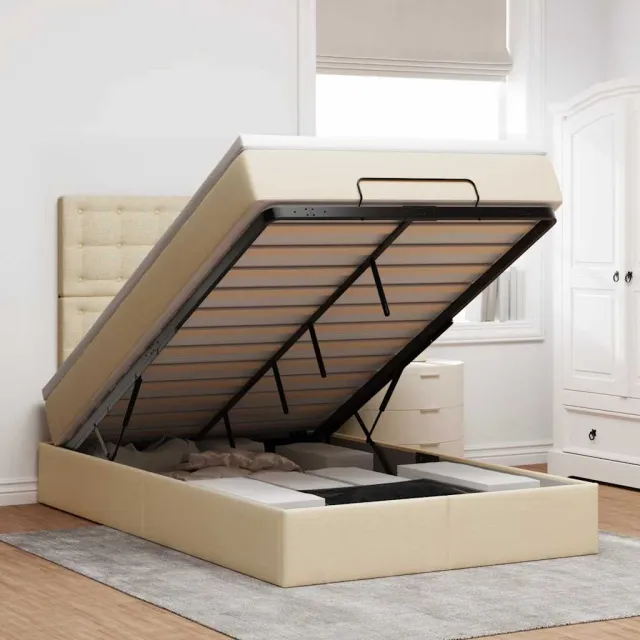 vidaXL Ottoman bed met matras en LED's 120x190cm stof crèmekleurig