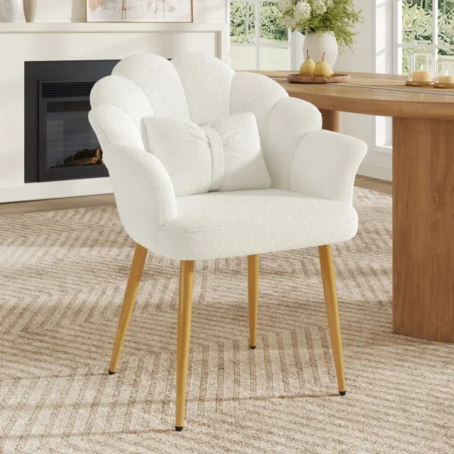 CHICFURN Eetkamerstoel - Met armleuningen - Bloemvormige rugleuning - Wit