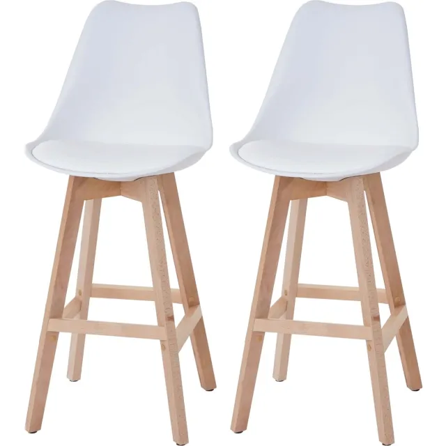 MCW Set van 2 barkrukken Malmö T501, retro design ~ wit, zitting kunstleer wit, lichtgekleurde poten