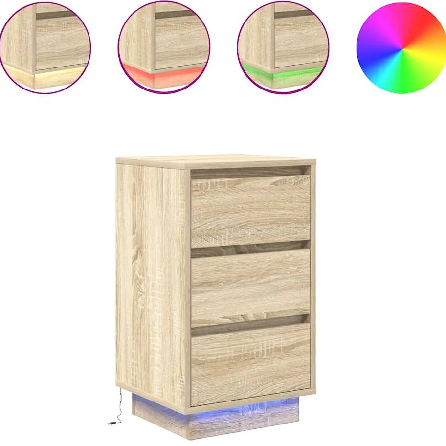 vidaXL Nachtkastje met led-verlichting 38x34x65 cm sonoma eikenkleurig, foto 4