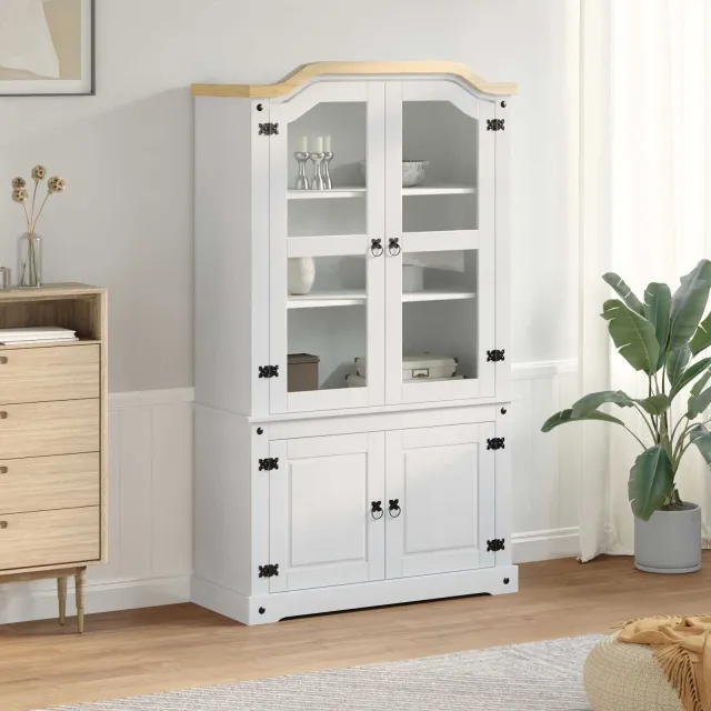 vidaXL Vitrinekast Wit 103,5 x 42 x 180 cm Massief grenenhout