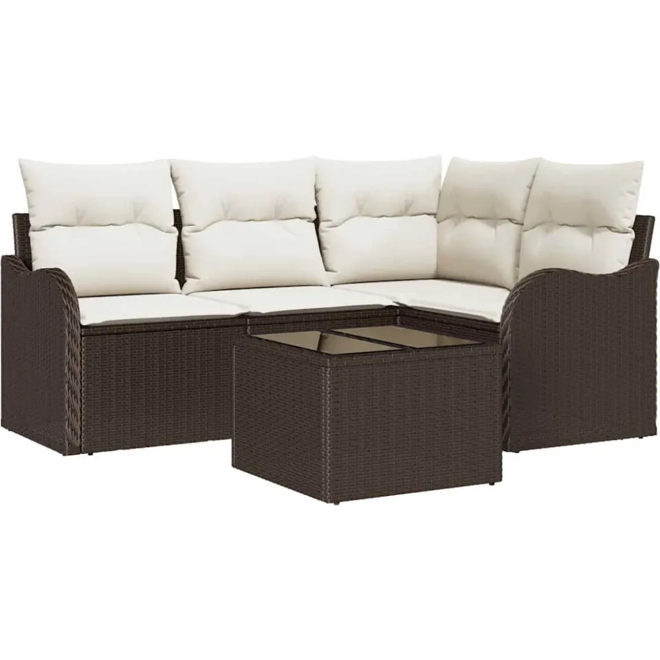 vidaXL Tuin Sofa Set 5 st Grijs poly rattan Bruin