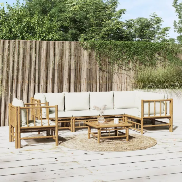 vidaXL 7-delige Loungeset met kussens bamboe crèmewit, foto 2
