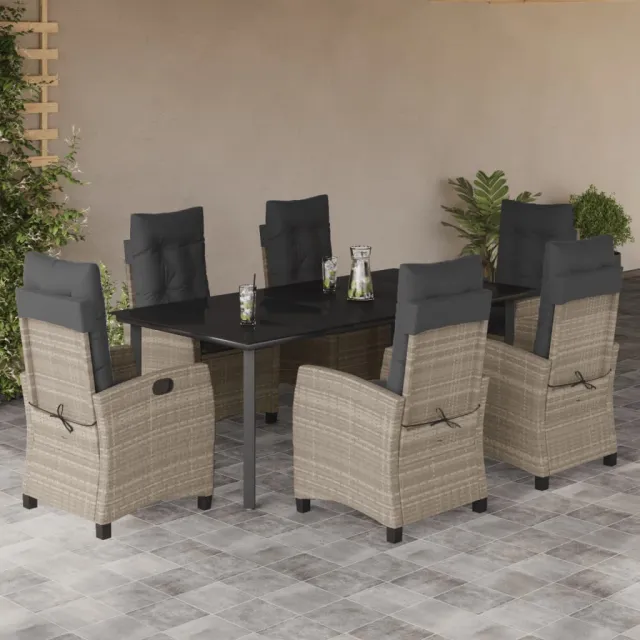 vidaXL 7-delige Tuinset met kussens poly rattan grijs, foto 2