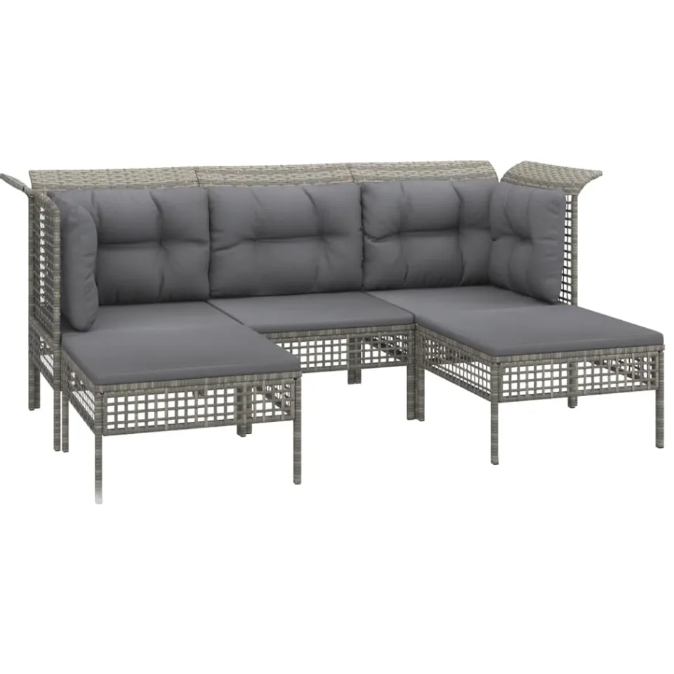 vidaXL 6-delige Loungeset met kussens poly rattan grijs, foto 3