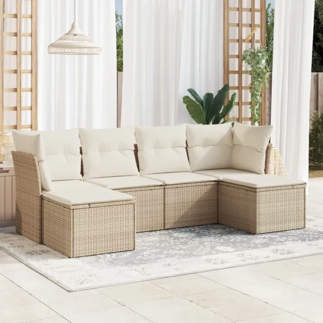 vidaXL 6-delige Loungeset met kussens poly rattan beige, foto 2
