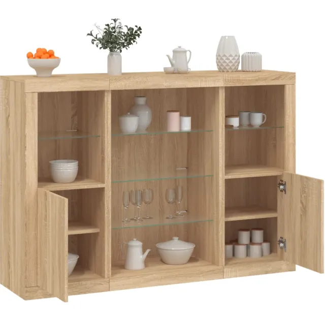 vidaXL Dressoirs met LED-verlichting 3 st bewerkt hout sonoma eiken, foto 2