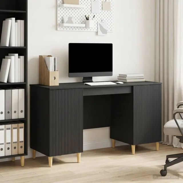vidaXL Bureau met plank Zwart 142,5 x 50 x 75 cm Bewerkt hout
