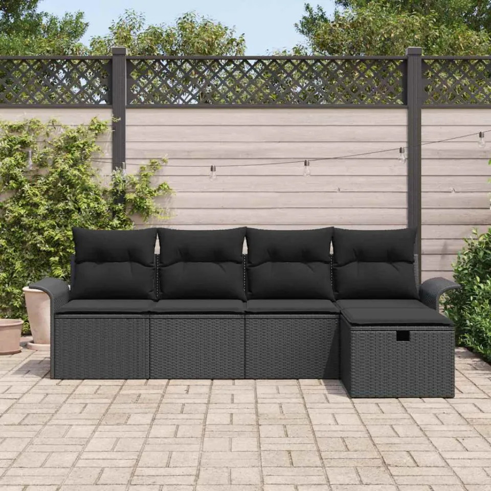 vidaXL Bankstel 6 st poly rattan Zwart