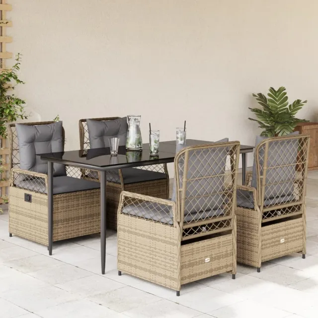 vidaXL 5-delige Tuinset met kussens poly rattan beige, foto 2