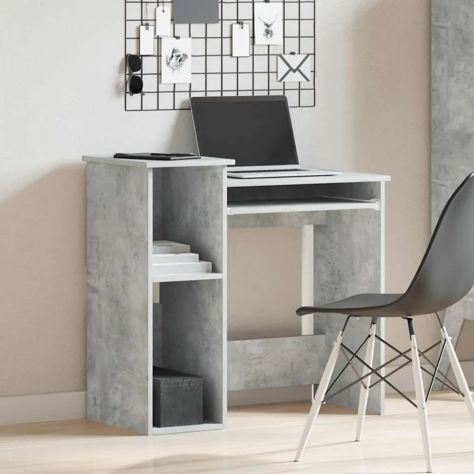 vidaXL Bureau met schappen 84x40x78 cm bewerkt hout betongrijs grijs, foto 2
