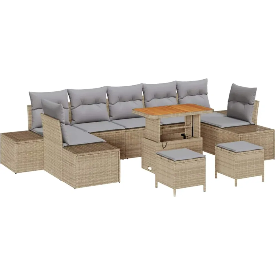 vidaXL Tuinbankenset 10 st Beige poly rattan