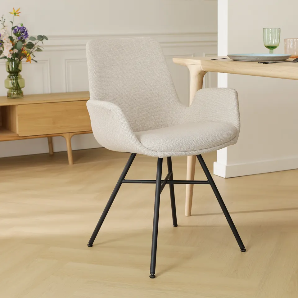 Nolon Noa-Eef eetkamerstoel beige - zwart onderstel, foto 2