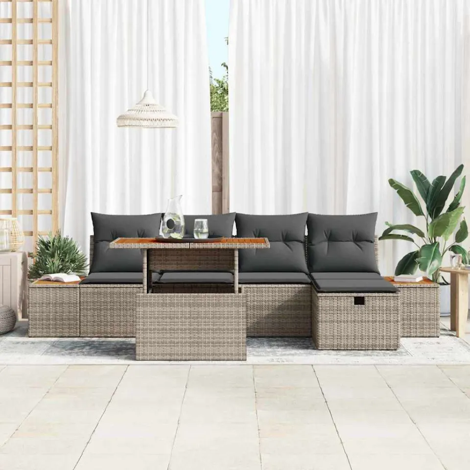 vidaXL Tuinbankenset 6 st Grijs poly rattan