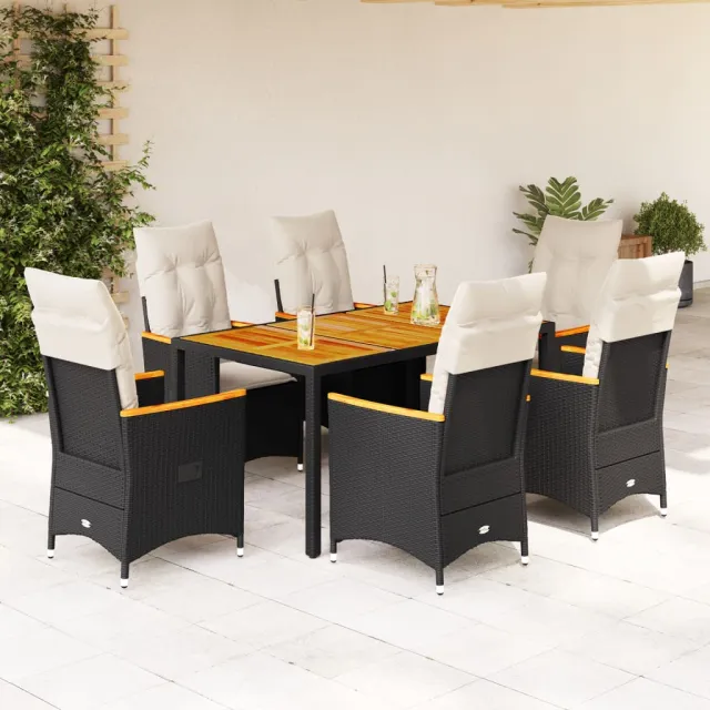 vidaXL 7-delige Tuinset met kussens poly rattan zwart, foto 2
