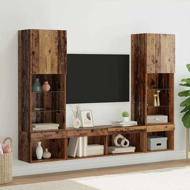 vidaXL TV Wand Eenheden met LED 5 st 40,5 x 30 x 102 cm Oud hout Bruin
