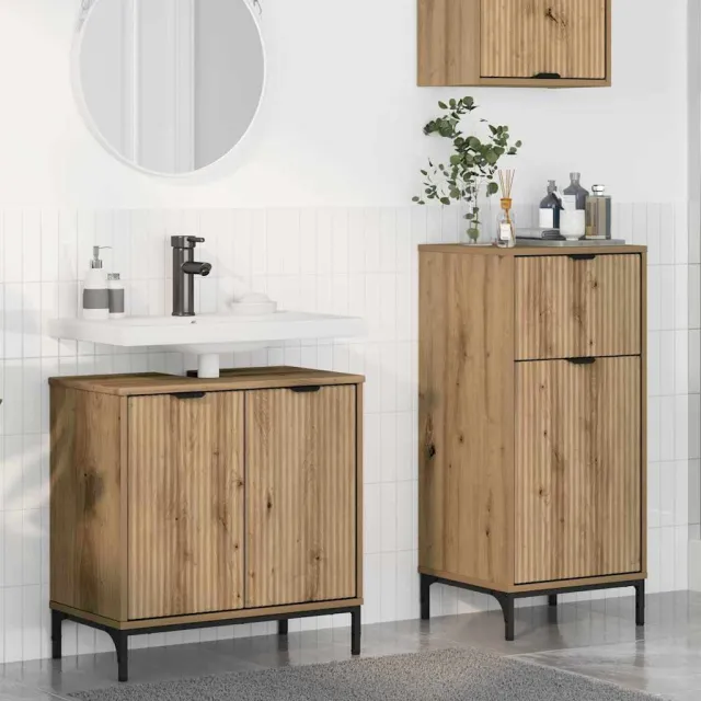 vidaXL Badkamermeubelset 2 st Artisan Eiken Geperst Hout en Metaal Bruin