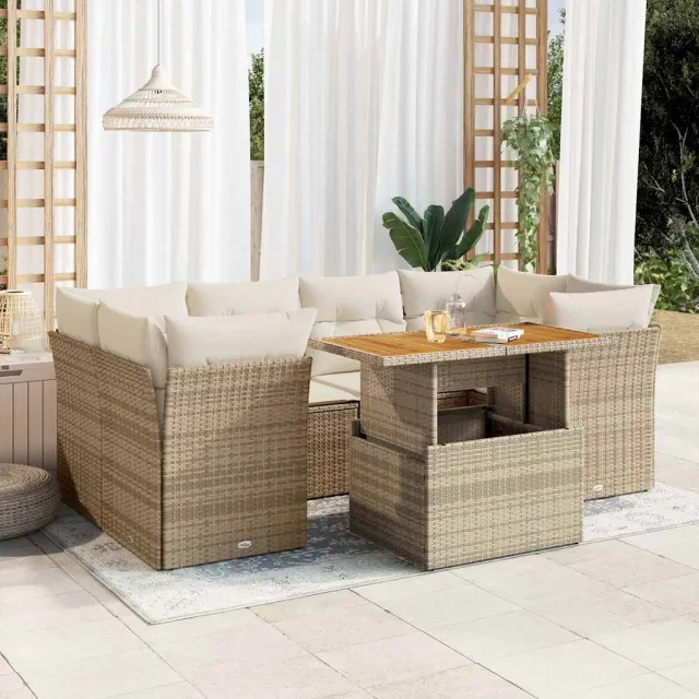 vidaXL 7-delige Loungeset met kussens poly rattan beige, foto 2