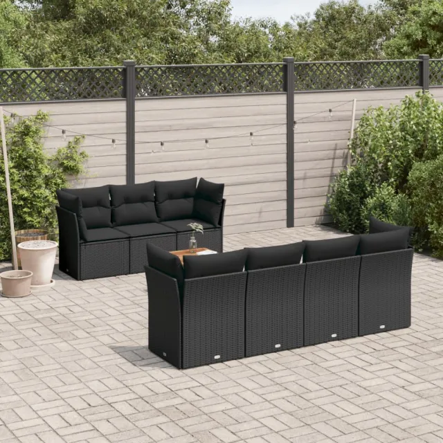 vidaXL 8-delige Loungeset met kussens poly rattan zwart, foto 2