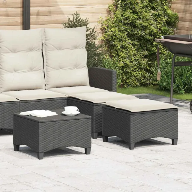 vidaXL Tuinkrukken met kussens 2 st 55x55x36 cm poly rattan zwart, foto 2