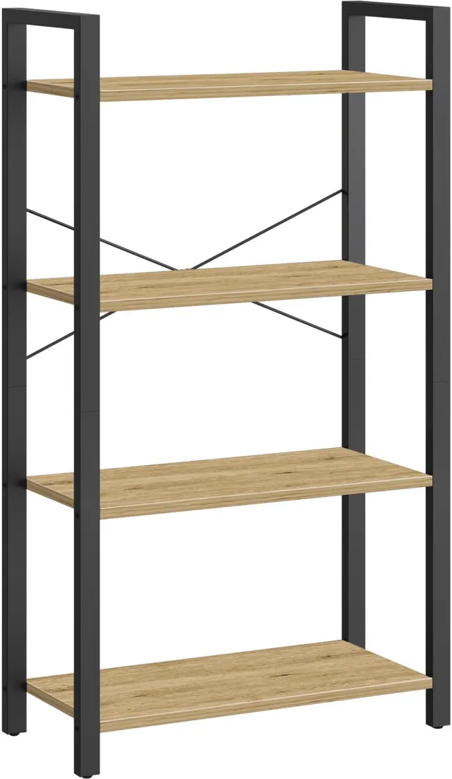 LEOBERT LLS60B88V1 Boekenkast met 4 Planken - Artisan Eikenlook en Zwart - 66 x 30 x 120 cm