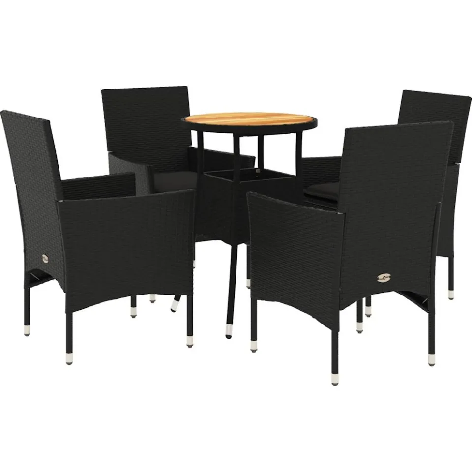 vidaXL 5-delige Loungeset met kussens poly rattan en acaciahout zwart, foto 3