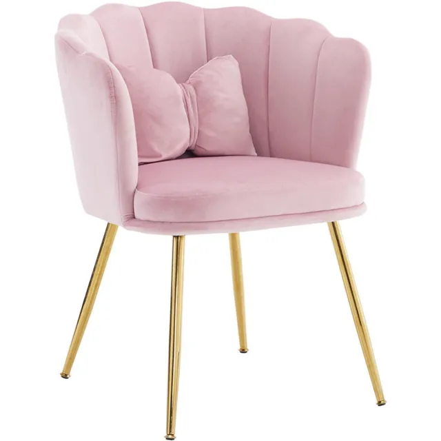 KOMHTOM BLACKCOLORS Set van 2 moderne fluwelen fauteuils, badkamerstoelen, gestoffeerde stoelen met bloembladvormige rugleuning, vergulde metalen poten en vlinderkussens voor de slaapkamer-eetkamer Roze