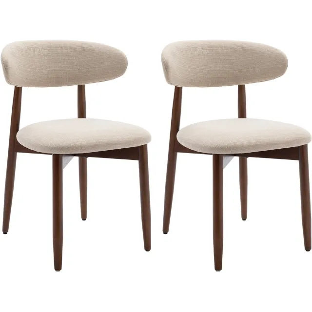 COLAMY Eetkamerstoelen Set van 2 - Stoffen Keukenstoelen met Houten Poten - Moderne Landelijke Eetkamerstoelen - Beige