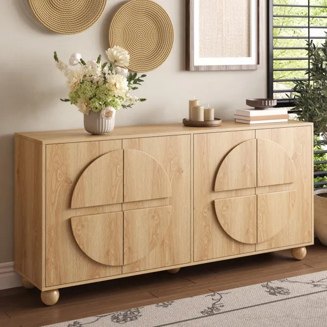 MIVRAY Dressoir Vier Deuren Met Verstelbare Planken En Gesloten Opbergruimte Voor Woonkamer En Hal Houtkleurig 160 Cm Natural