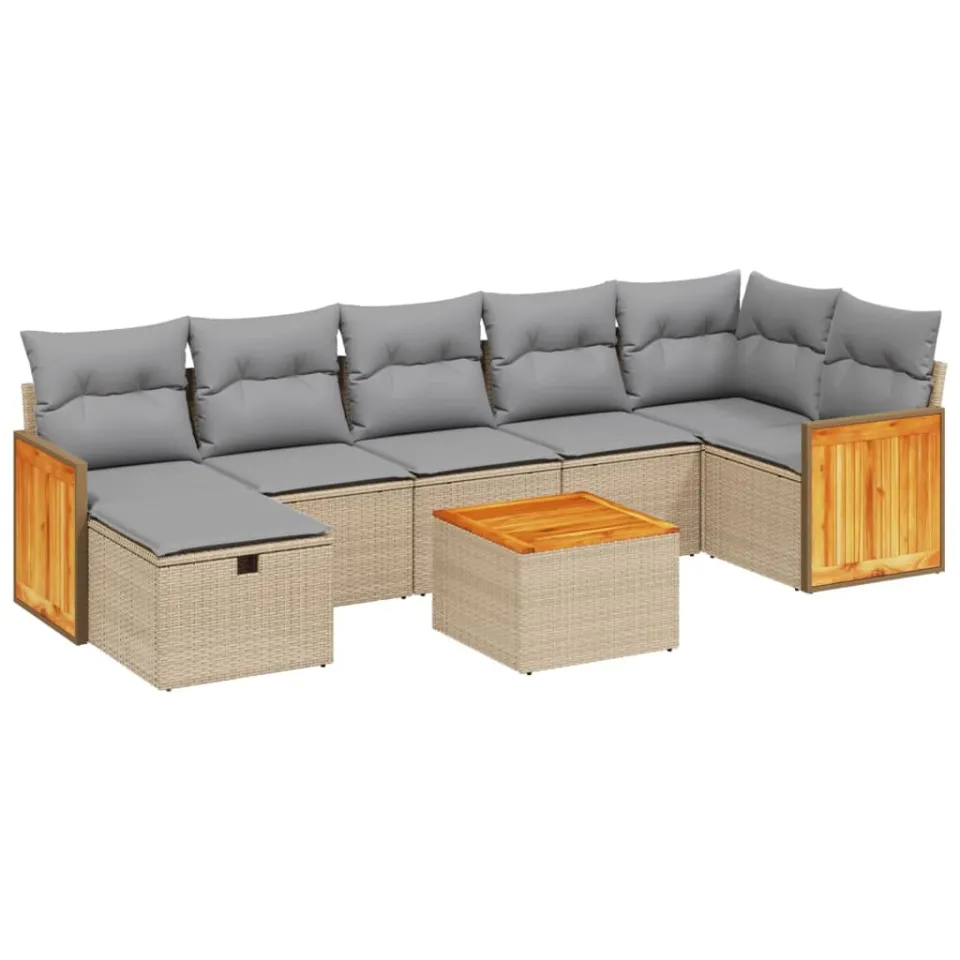 vidaXL 8-delige Loungeset met kussens poly rattan gemengd beige, foto 3