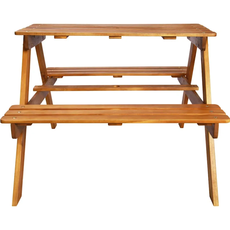 vidaXL Kinderpicknicktafel met parasol 79x90x60 cm massief acaciahout Bruin