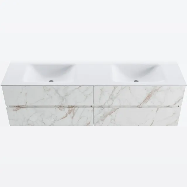 Mondiaz VICA 170cm badmeubel onderkast Carrara 4 lades. Wastafel CLOUD dubbel 2 kraangaten, kleur Talc. Cararra