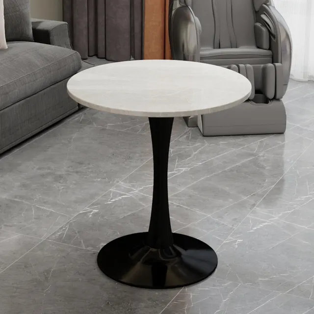 Clruro Eettafel - Ø70×72 cm - Rond - Mid-Century - Kunstmarmer - Zwart/Wit