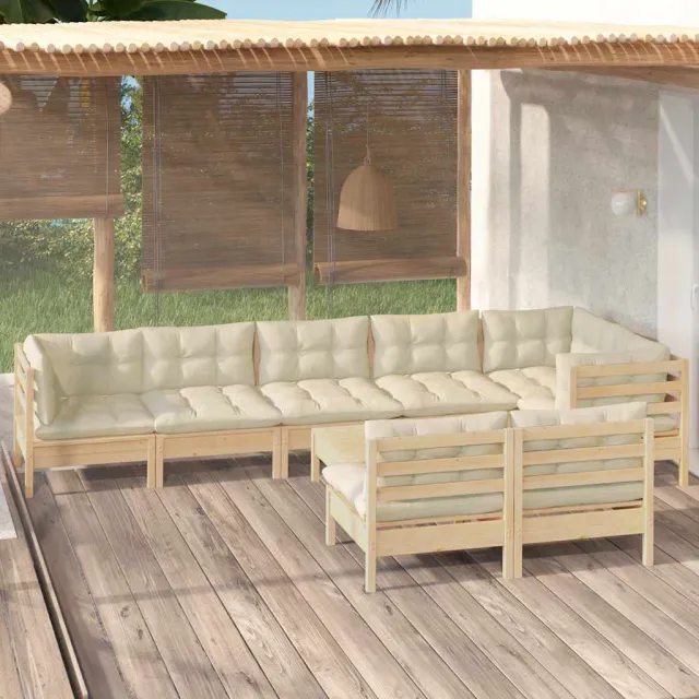 vidaXL 9-delige Loungeset met crèmekleurige kussens massief grenenhout, foto 2