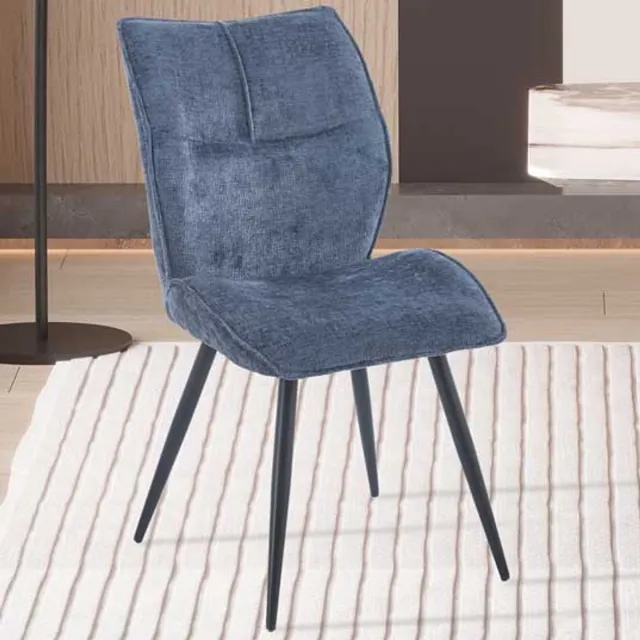 Rousseau Eetkamerstoel Faye Blauw – Stoffen Bekleding – Zwarte Metalen Poten – Per Stuk
