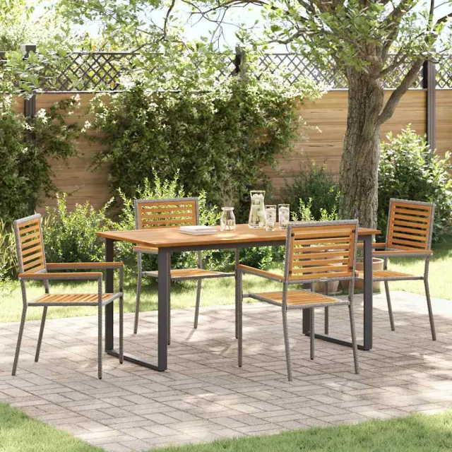 vidaXL Tuin eettafelset 5 st Grijs Massief Acaciahout, foto 2