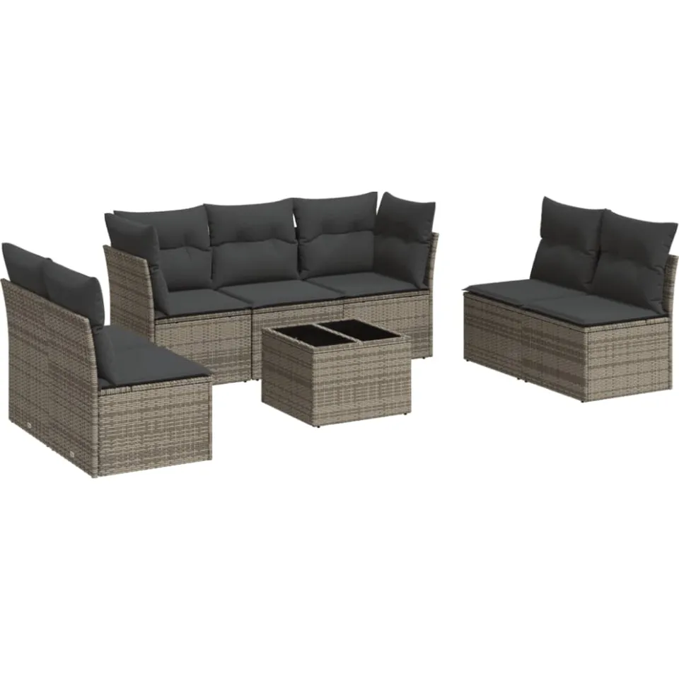 vidaXL 8-delige Loungeset met kussens poly rattan grijs