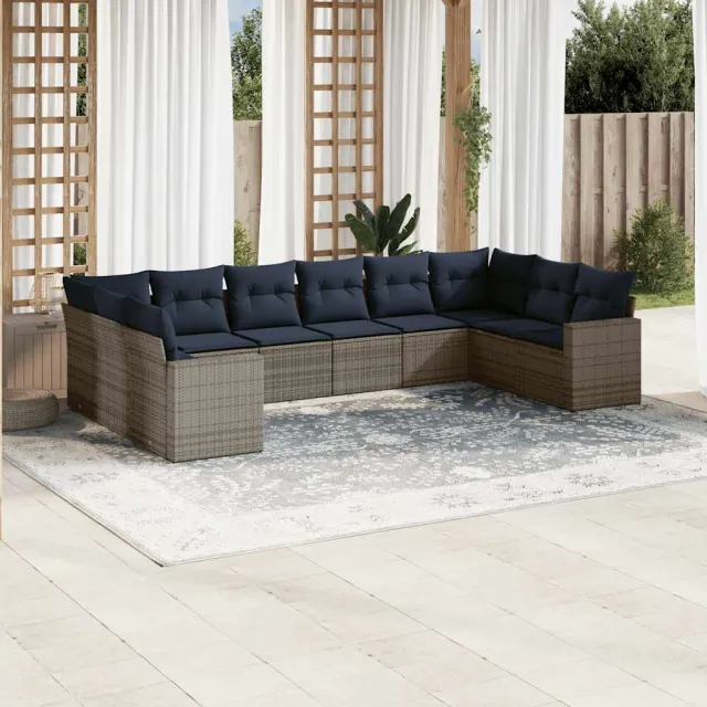vidaXL 10-delige Loungeset met kussens poly rattan grijs, foto 2