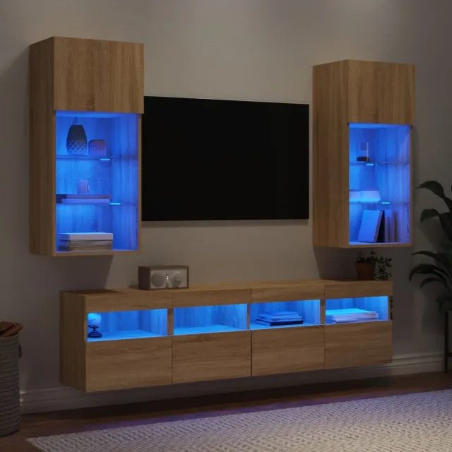 vidaXL 5-delige Tv-wandmeubelset met LED bewerkt hout sonoma eiken, foto 2