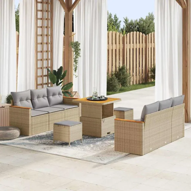 vidaXL Tuinbankenset 11 st 10-zits Beige en Licht Grijs poly rattan