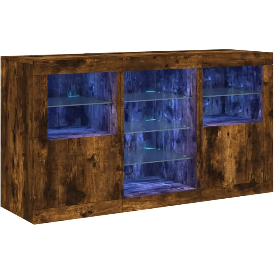 vidaXL Dressoir met LED-verlichting 123x37x67 cm gerookt eikenkleurig, foto 3