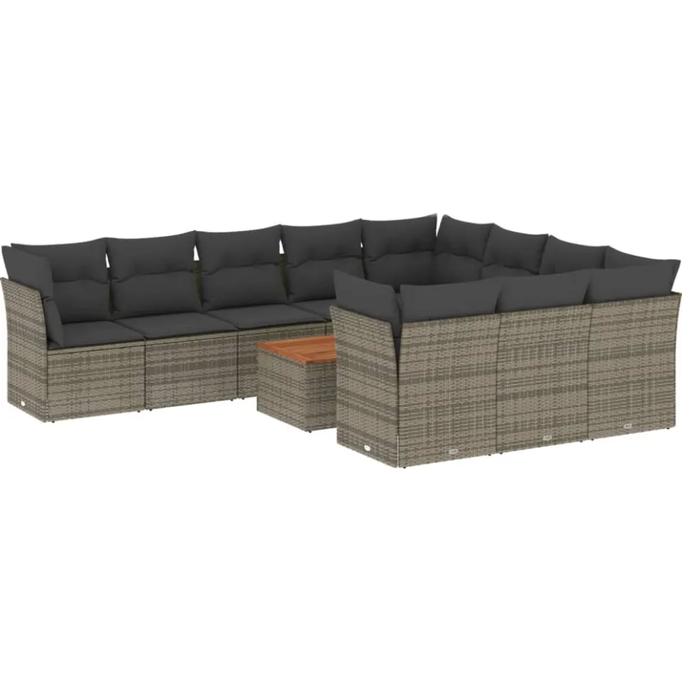 vidaXL 11-delige Loungeset met kussens poly rattan grijs