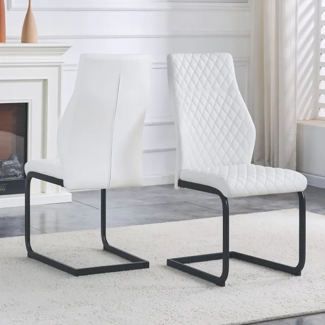 MODFU Eetkamerstoelen Set Van 2 - Ruitpatroon - Hoge Rugleuning - Modern - Metaal En Kunstleer - Wit En Zwart Wit+Zwart