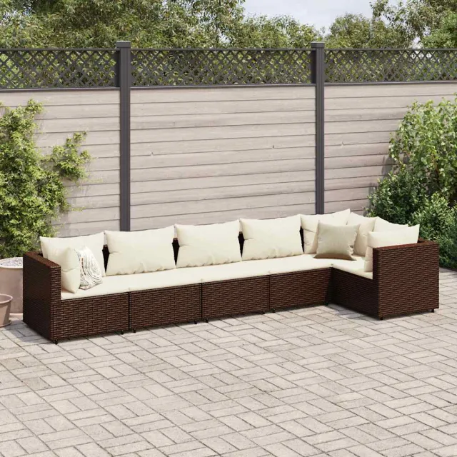 vidaXL 6-delige Loungeset met kussens poly rattan bruin, foto 2