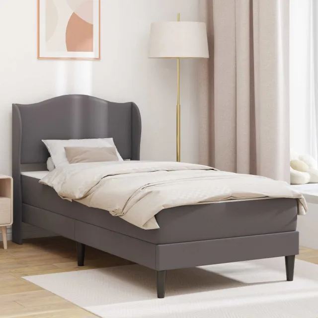 vidaXL Bedframe met matras Grijs 100 x 200 cm Kunstleer