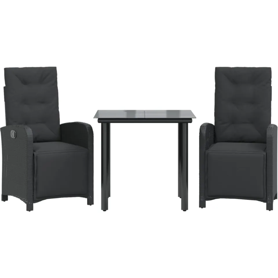 vidaXL 3-delige Bistroset met kussens poly rattan zwart, foto 3