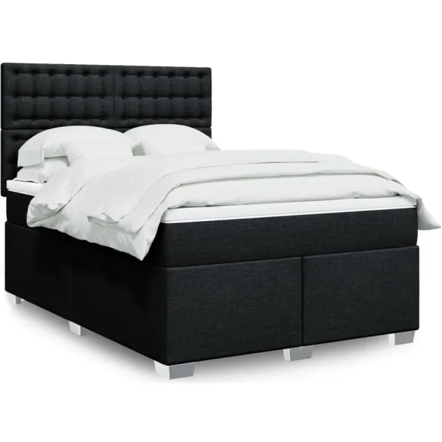 vidaXL Boxspring met matras stof zwart 140x190 cm