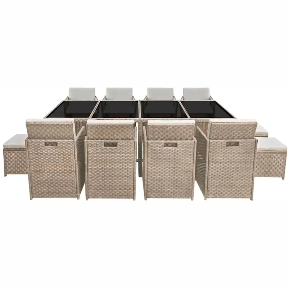 vidaXL 13-delige Tuinset met kussens poly rattan beige