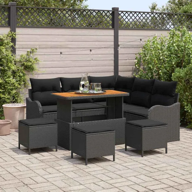 vidaXL Tuinbankenset 9 st Zwart poly rattan, foto 2
