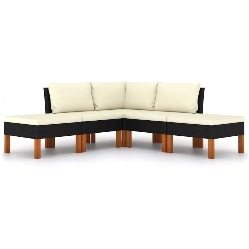 vidaXL 5-delige Loungeset met kussens poly rattan zwart, foto 4